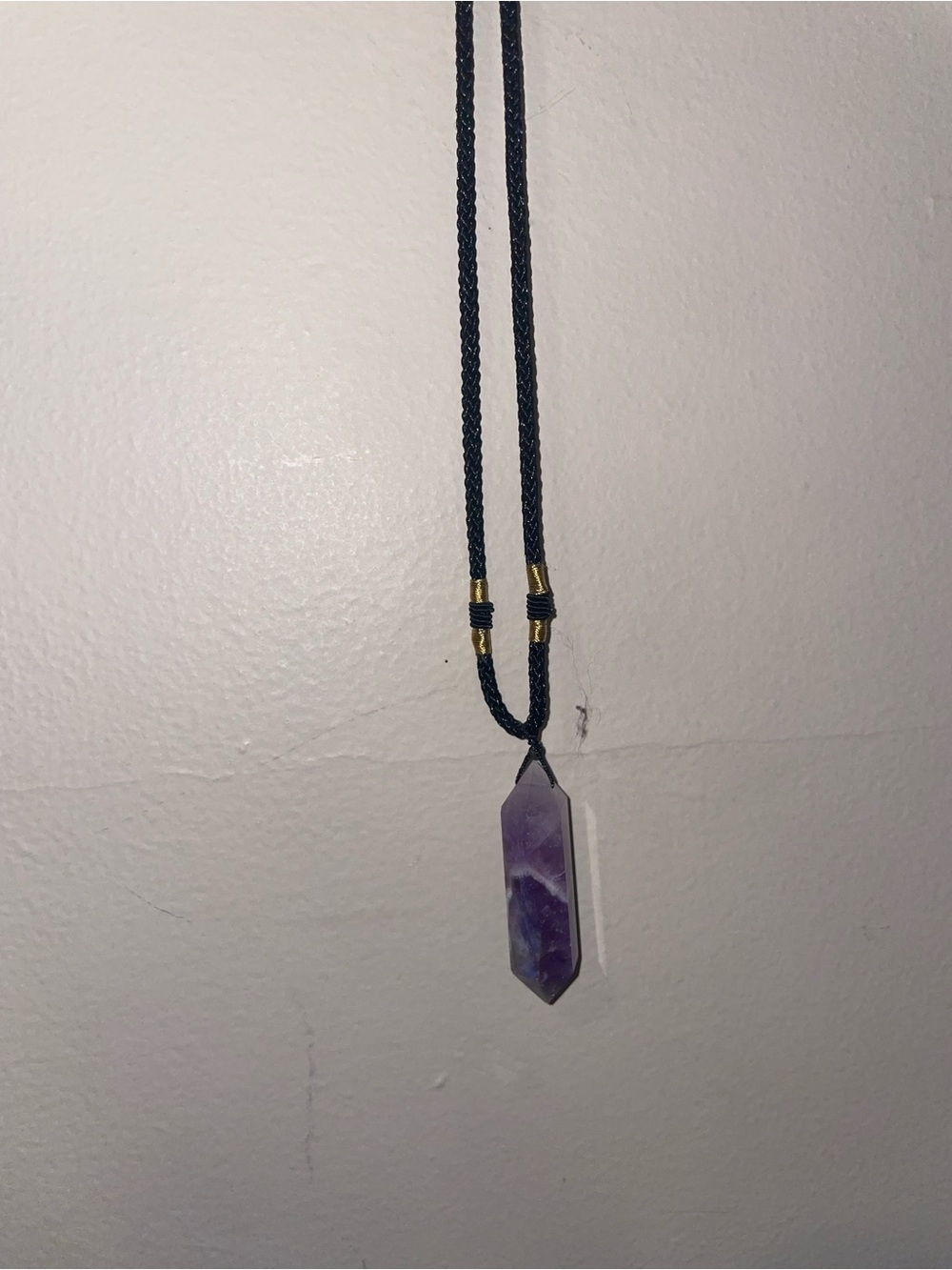 Amethyst Point Pendant Necklace on Black Cord